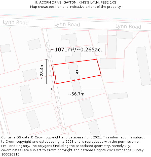 9, ACORN DRIVE, GAYTON, KING'S LYNN, PE32 1XG: Plot and title map