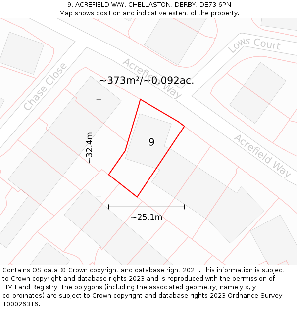 9, ACREFIELD WAY, CHELLASTON, DERBY, DE73 6PN: Plot and title map