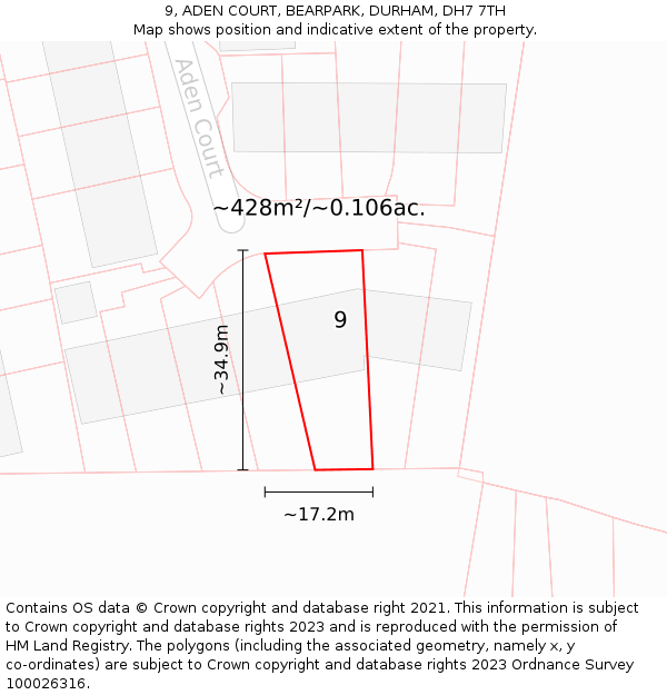 9, ADEN COURT, BEARPARK, DURHAM, DH7 7TH: Plot and title map