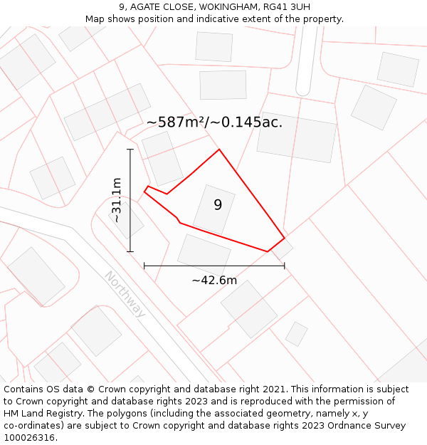 9, AGATE CLOSE, WOKINGHAM, RG41 3UH: Plot and title map