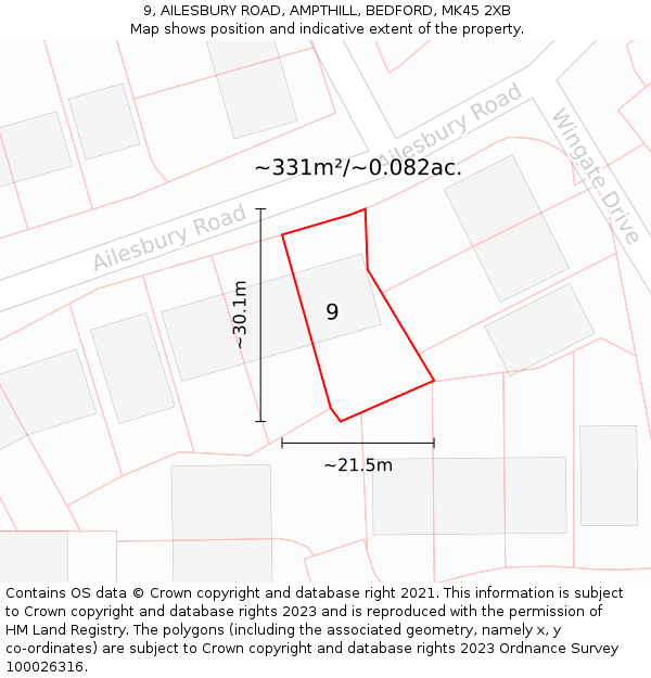 9, AILESBURY ROAD, AMPTHILL, BEDFORD, MK45 2XB: Plot and title map