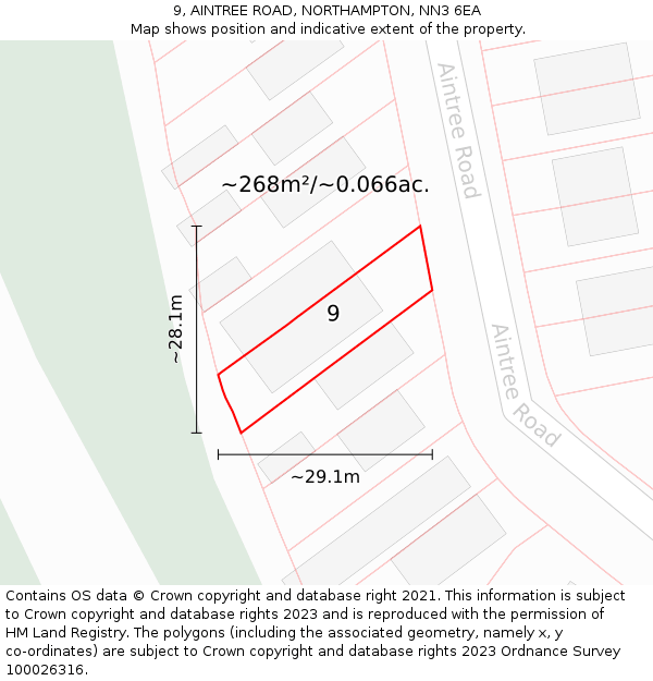 9, AINTREE ROAD, NORTHAMPTON, NN3 6EA: Plot and title map