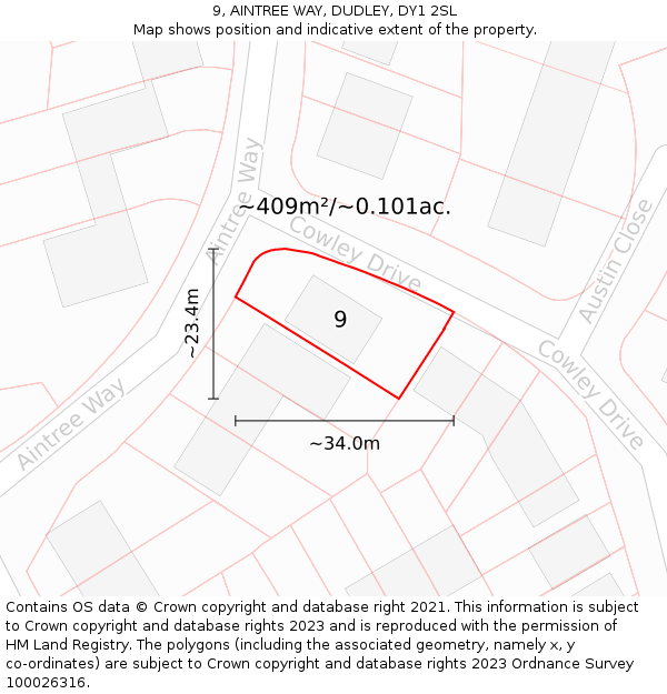 9, AINTREE WAY, DUDLEY, DY1 2SL: Plot and title map