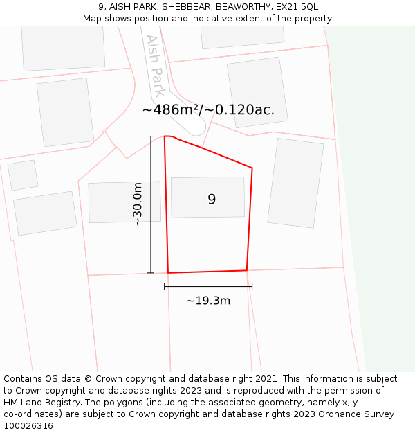 9, AISH PARK, SHEBBEAR, BEAWORTHY, EX21 5QL: Plot and title map