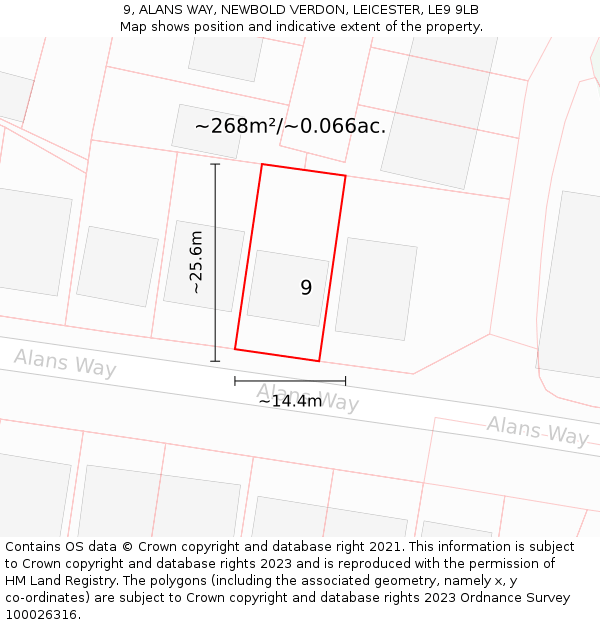 9, ALANS WAY, NEWBOLD VERDON, LEICESTER, LE9 9LB: Plot and title map