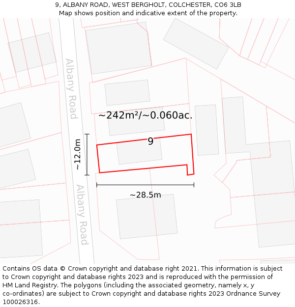 9, ALBANY ROAD, WEST BERGHOLT, COLCHESTER, CO6 3LB: Plot and title map