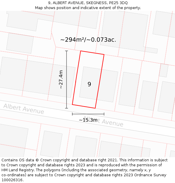 9, ALBERT AVENUE, SKEGNESS, PE25 3DQ: Plot and title map