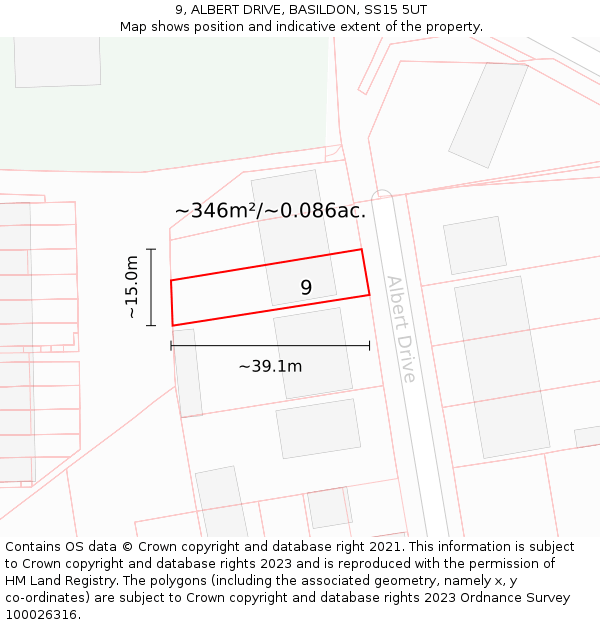 9, ALBERT DRIVE, BASILDON, SS15 5UT: Plot and title map