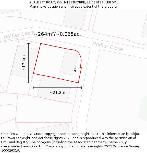 9, ALBERT ROAD, COUNTESTHORPE, LEICESTER, LE8 5XU: Plot and title map