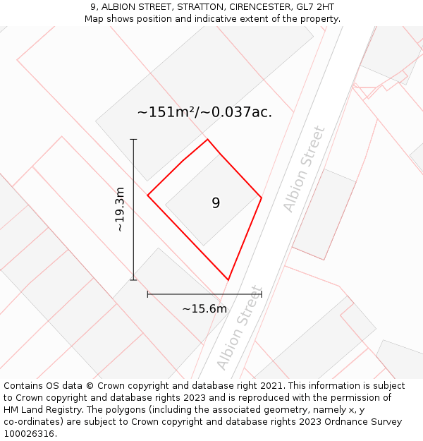 9, ALBION STREET, STRATTON, CIRENCESTER, GL7 2HT: Plot and title map