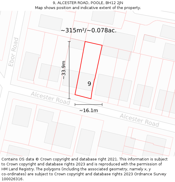 9, ALCESTER ROAD, POOLE, BH12 2JN: Plot and title map
