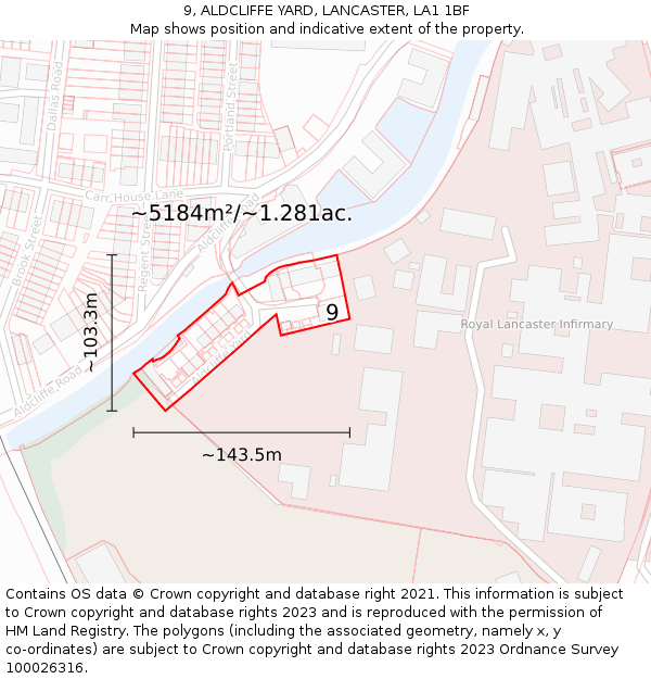 9, ALDCLIFFE YARD, LANCASTER, LA1 1BF: Plot and title map