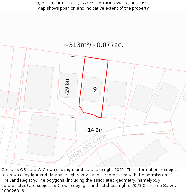 9, ALDER HILL CROFT, EARBY, BARNOLDSWICK, BB18 6SG: Plot and title map