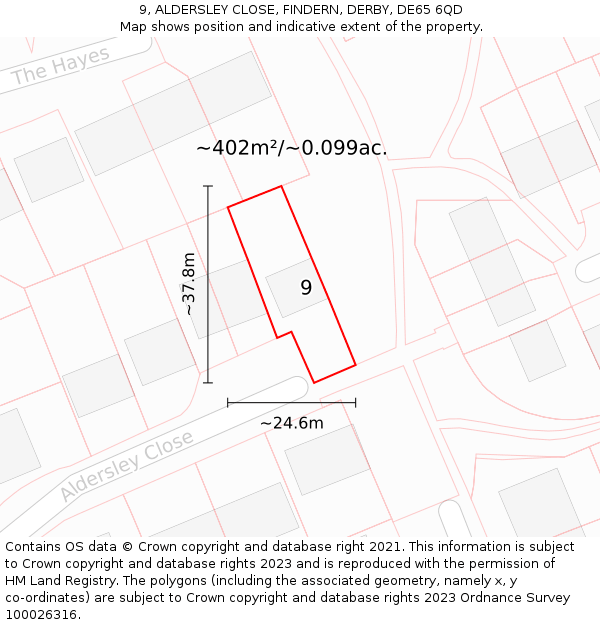 9, ALDERSLEY CLOSE, FINDERN, DERBY, DE65 6QD: Plot and title map