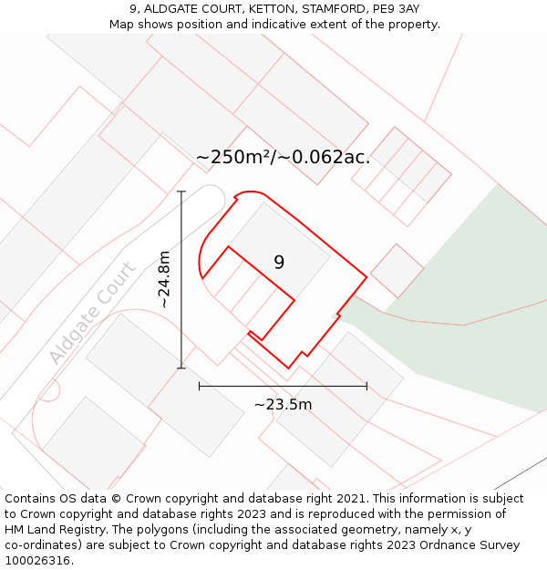 9, ALDGATE COURT, KETTON, STAMFORD, PE9 3AY: Plot and title map
