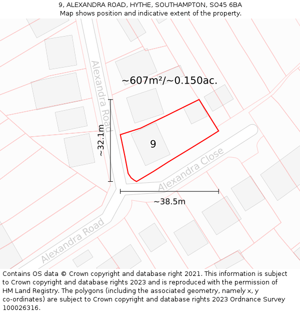 9, ALEXANDRA ROAD, HYTHE, SOUTHAMPTON, SO45 6BA: Plot and title map