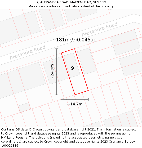 9, ALEXANDRA ROAD, MAIDENHEAD, SL6 6BG: Plot and title map
