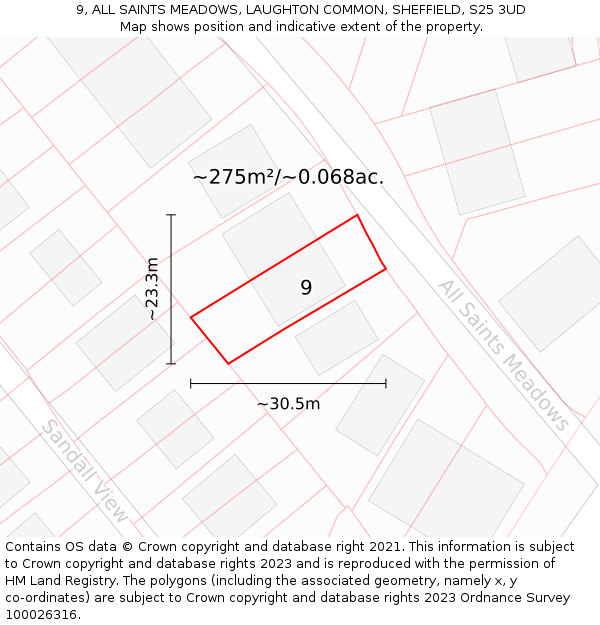9, ALL SAINTS MEADOWS, LAUGHTON COMMON, SHEFFIELD, S25 3UD: Plot and title map