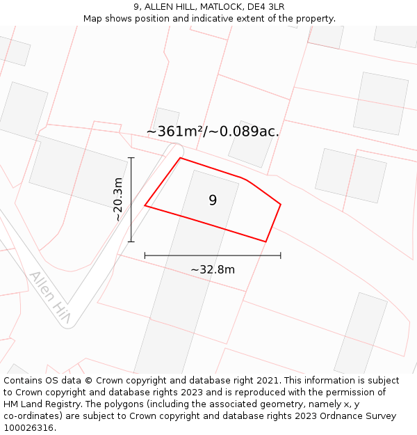 9, ALLEN HILL, MATLOCK, DE4 3LR: Plot and title map