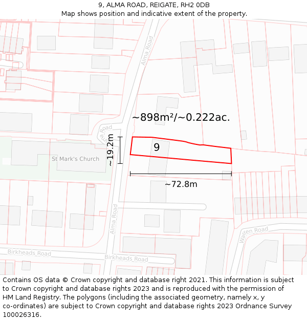 9, ALMA ROAD, REIGATE, RH2 0DB: Plot and title map