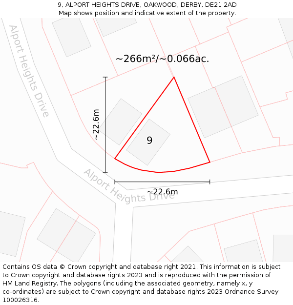9, ALPORT HEIGHTS DRIVE, OAKWOOD, DERBY, DE21 2AD: Plot and title map