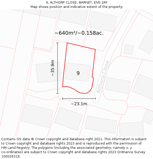 9, ALTHORP CLOSE, BARNET, EN5 2AY: Plot and title map