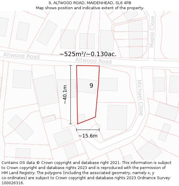 9, ALTWOOD ROAD, MAIDENHEAD, SL6 4PB: Plot and title map