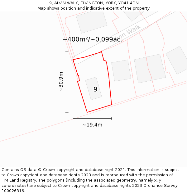 9, ALVIN WALK, ELVINGTON, YORK, YO41 4DN: Plot and title map