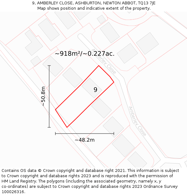 9, AMBERLEY CLOSE, ASHBURTON, NEWTON ABBOT, TQ13 7JE: Plot and title map