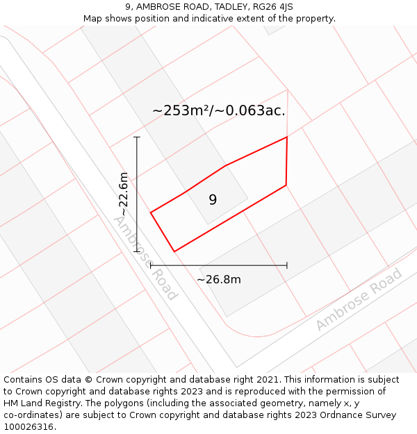 9, AMBROSE ROAD, TADLEY, RG26 4JS: Plot and title map