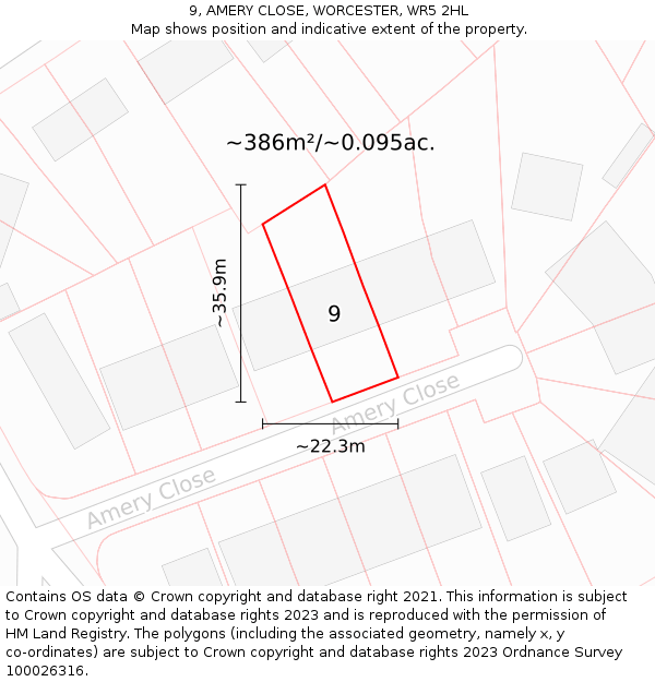 9, AMERY CLOSE, WORCESTER, WR5 2HL: Plot and title map