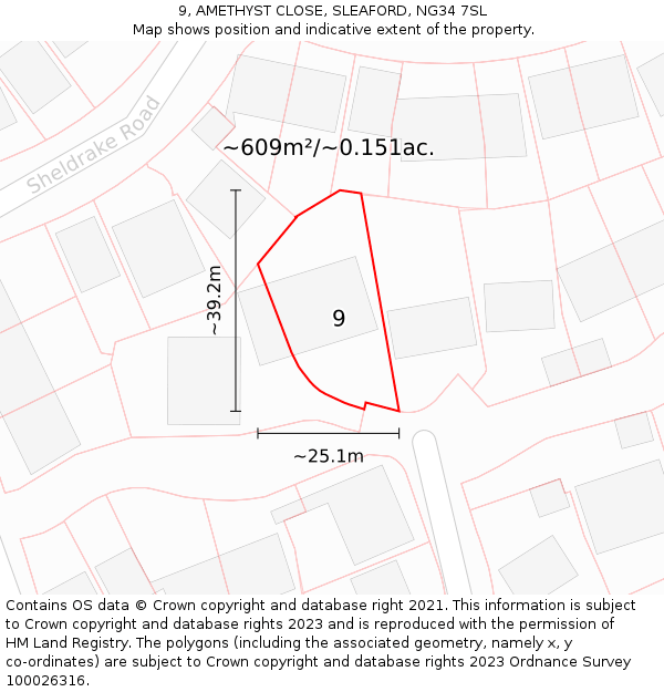 9, AMETHYST CLOSE, SLEAFORD, NG34 7SL: Plot and title map