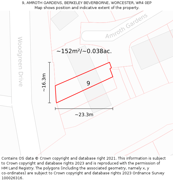 9, AMROTH GARDENS, BERKELEY BEVERBORNE, WORCESTER, WR4 0EP: Plot and title map