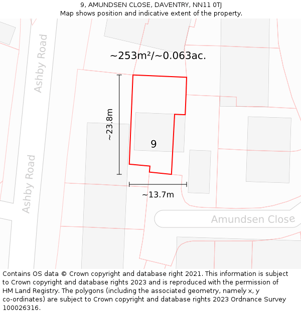 9, AMUNDSEN CLOSE, DAVENTRY, NN11 0TJ: Plot and title map