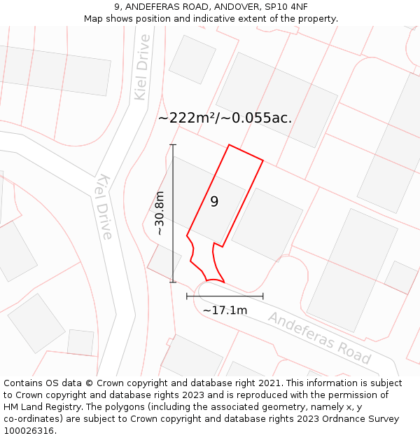 9, ANDEFERAS ROAD, ANDOVER, SP10 4NF: Plot and title map