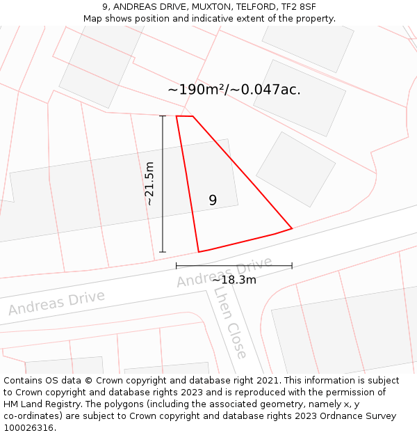 9, ANDREAS DRIVE, MUXTON, TELFORD, TF2 8SF: Plot and title map