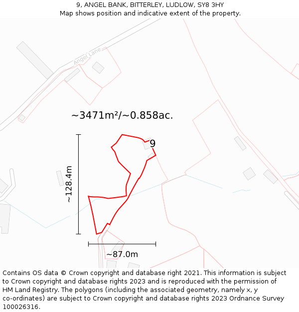 9, ANGEL BANK, BITTERLEY, LUDLOW, SY8 3HY: Plot and title map