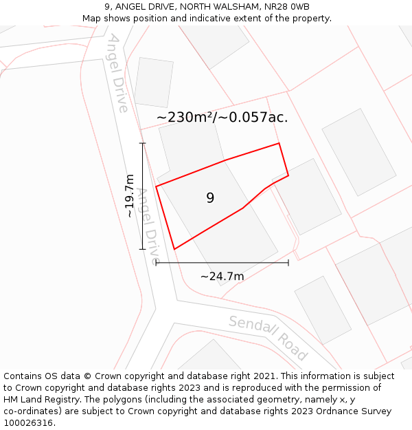 9, ANGEL DRIVE, NORTH WALSHAM, NR28 0WB: Plot and title map