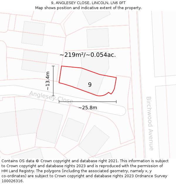 9, ANGLESEY CLOSE, LINCOLN, LN6 0FT: Plot and title map