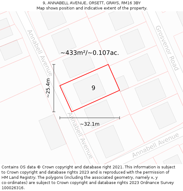 9, ANNABELL AVENUE, ORSETT, GRAYS, RM16 3BY: Plot and title map