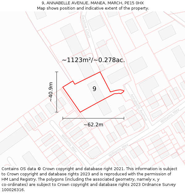 9, ANNABELLE AVENUE, MANEA, MARCH, PE15 0HX: Plot and title map