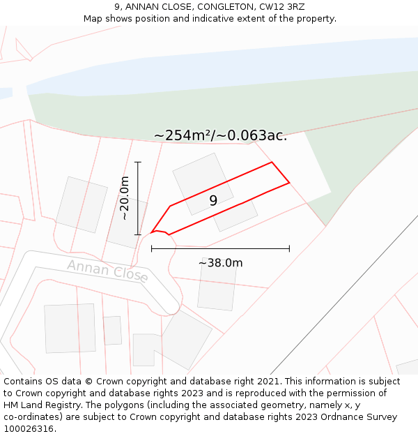 9, ANNAN CLOSE, CONGLETON, CW12 3RZ: Plot and title map