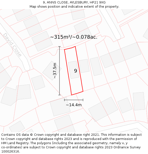 9, ANNS CLOSE, AYLESBURY, HP21 9XG: Plot and title map