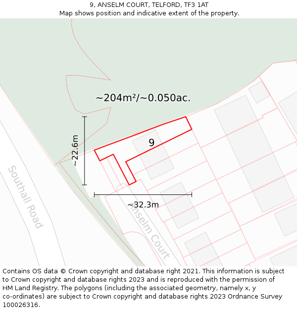 9, ANSELM COURT, TELFORD, TF3 1AT: Plot and title map