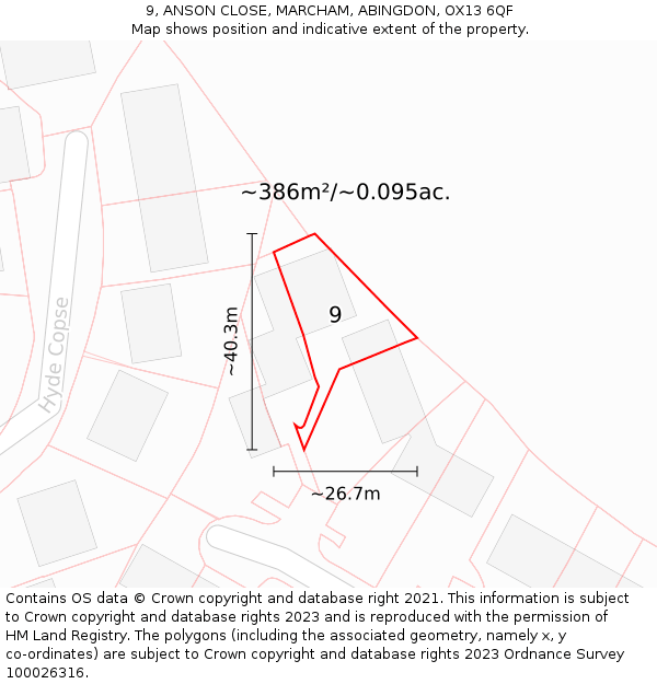 9, ANSON CLOSE, MARCHAM, ABINGDON, OX13 6QF: Plot and title map