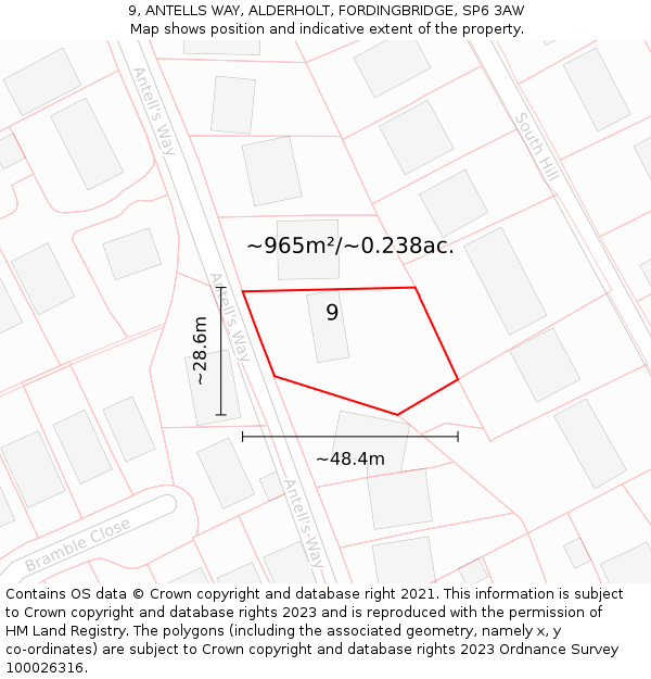 9, ANTELLS WAY, ALDERHOLT, FORDINGBRIDGE, SP6 3AW: Plot and title map