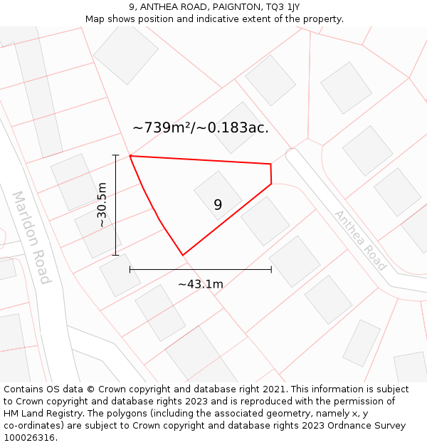 9, ANTHEA ROAD, PAIGNTON, TQ3 1JY: Plot and title map