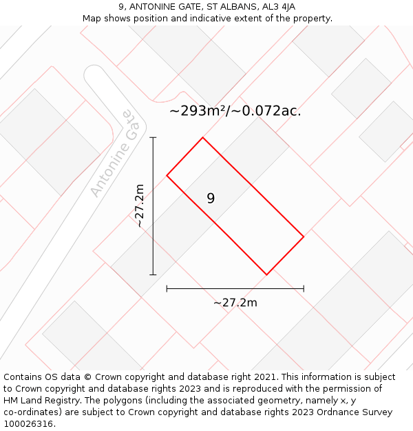 9, ANTONINE GATE, ST ALBANS, AL3 4JA: Plot and title map