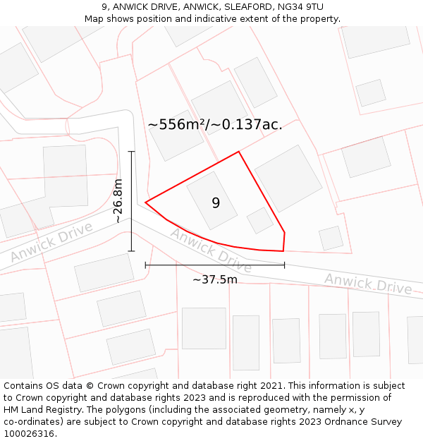 9, ANWICK DRIVE, ANWICK, SLEAFORD, NG34 9TU: Plot and title map