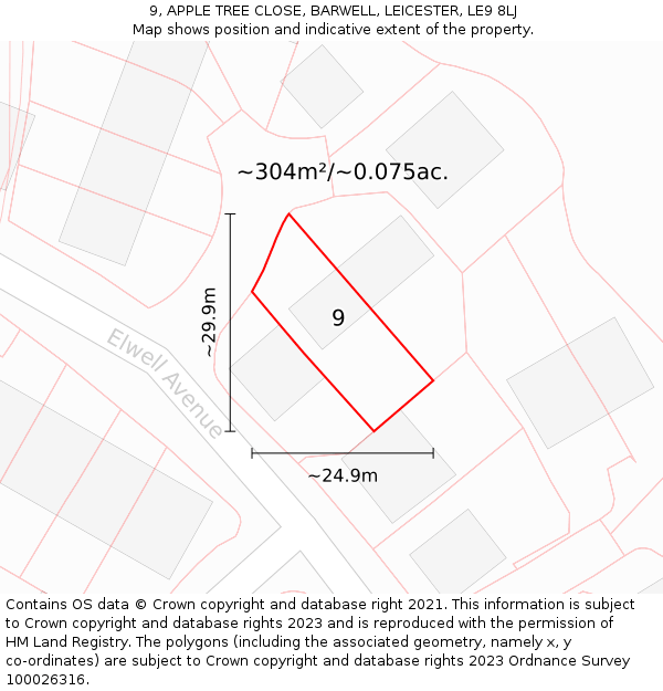 9, APPLE TREE CLOSE, BARWELL, LEICESTER, LE9 8LJ: Plot and title map